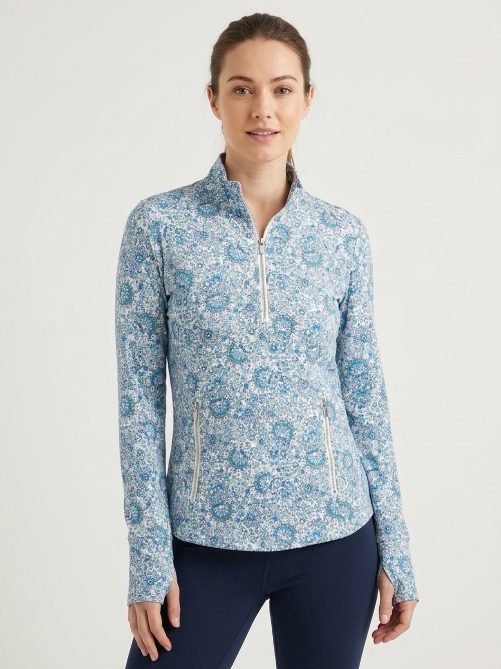 Laura Ashley Blue Floral Half-Zip Pullover
